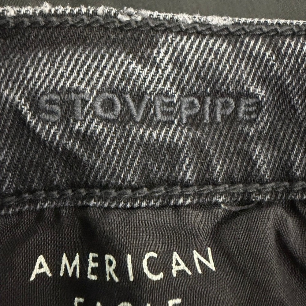 American Eagle Stovepipe Jeans Womens 2 Black High Rise Crop Wide Leg Stretch - Picture 7 of 13